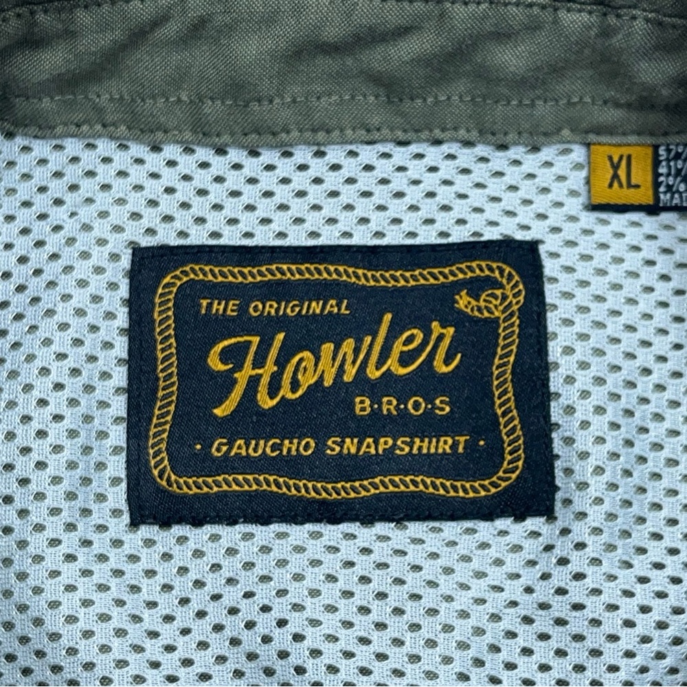Howler Bros Gaucho SnapShirt Mens Size XL Green Caracaras Hawks Rodeo Vented - Picture 6 of 16